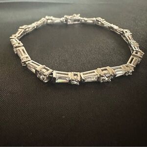 925 Sterling Silver Baguette Tennis Bracelet with CZ Stones – 7" Sparkly Elegant